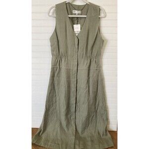 Zara Linen Button Front Sleeveless Dress XL Sage Green Classic Minimalist